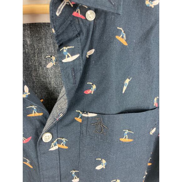 Penguin Mens Button Up Surfer Graphic Shirt Size Medium - Picture 3 of 5